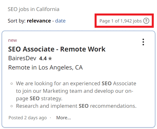 SEO Courses in Las Vegas - Job Statistics