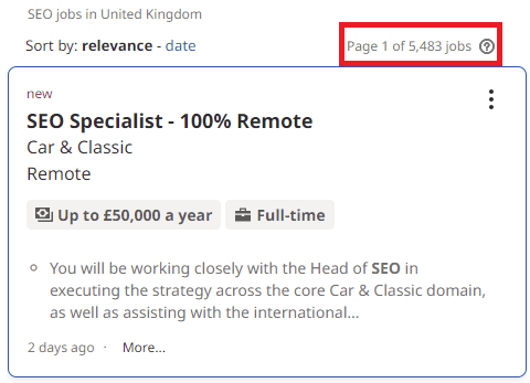 SEO Courses in Lincoln - Job Statistics 