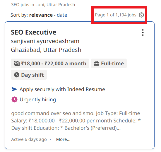 SEO Courses in Loni - Job Statistics