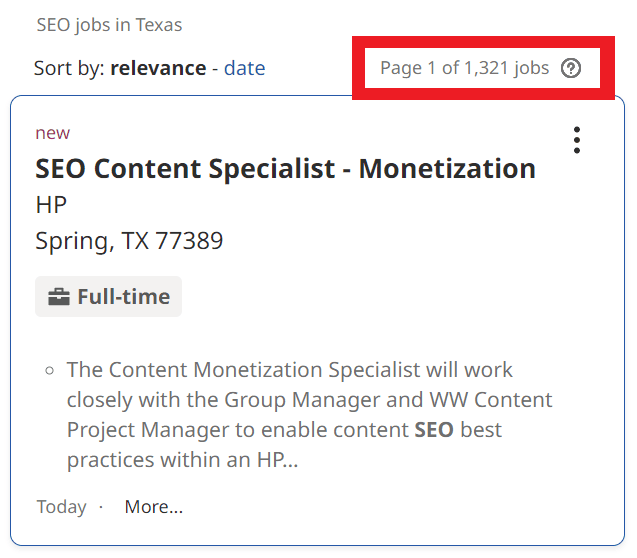 SEO Courses in Lubbock - Job Statistics