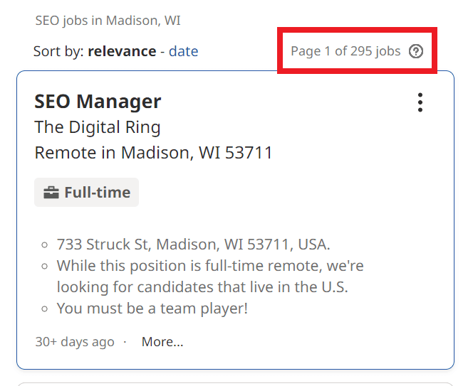 SEO Courses in Madison - Job Statistics