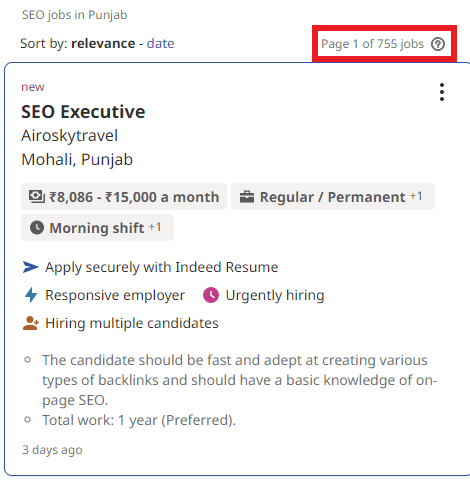 SEO Courses in Malerkotla - Job Statistics