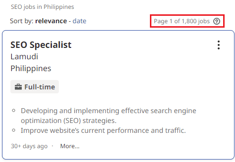 SEO Courses in Malingao - Job Statistics