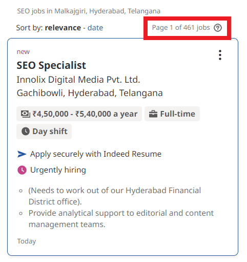 SEO Courses in Malkajgiri - Job Statistics