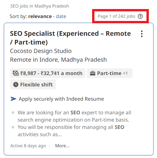 SEO Courses in Mandsaur - Job Statistics