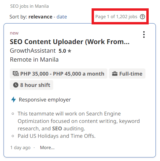 SEO Courses in Manila - Job Statistics