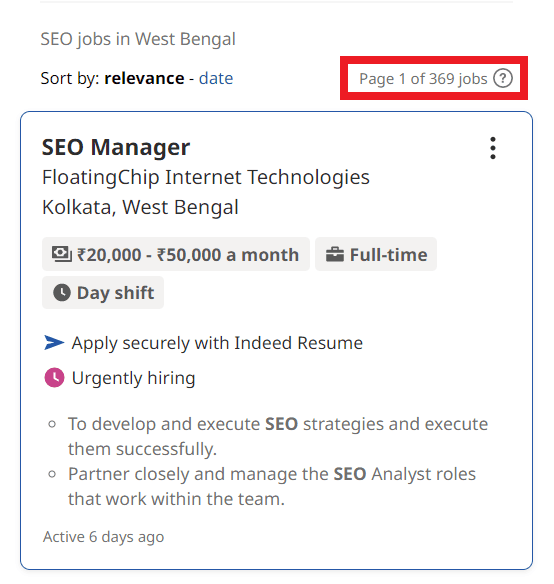 SEO Courses in Medinipur - Job Statistics