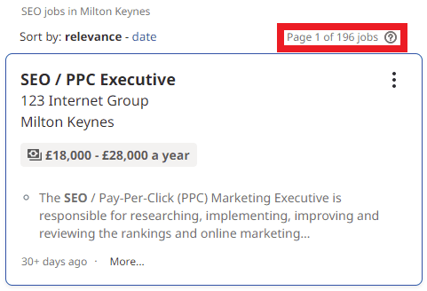 SEO Courses in Milton Keynes - Job Statistics