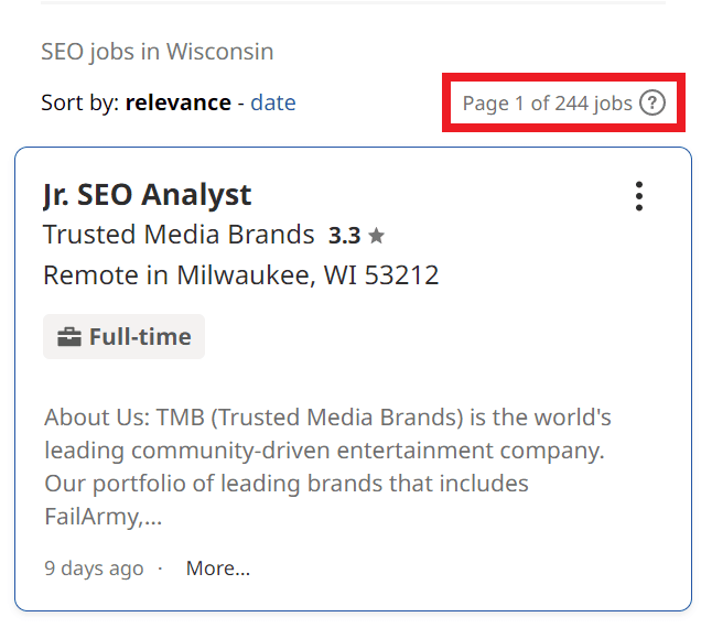 SEO Courses in Milwaukee - Job Statistics