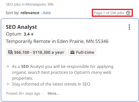 SEO Courses in Minneapolis - Job Statistics