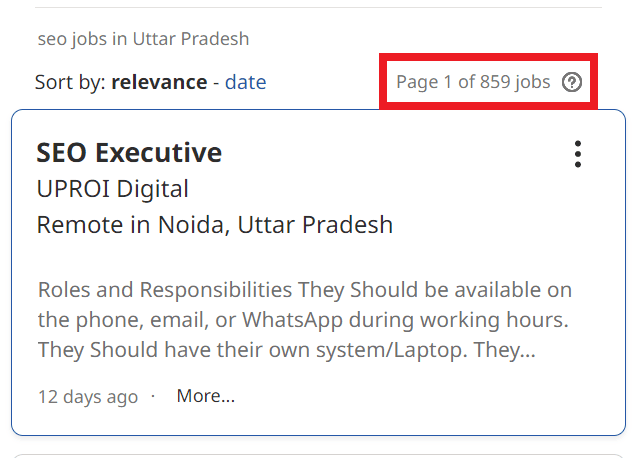 SEO Courses in Mirzapur - Job Statistics