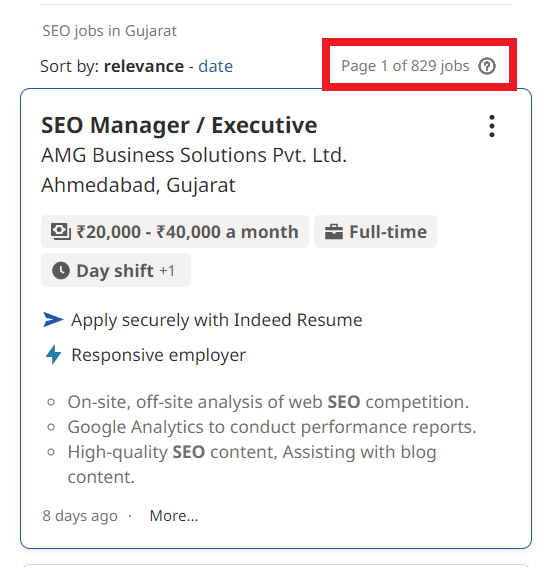 SEO Courses in Nadiad - Job Statistics