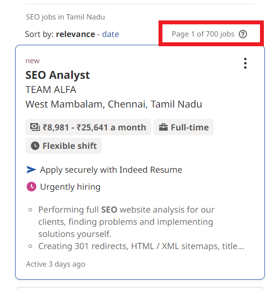 SEO Courses in Nagercoil - Job Statistics