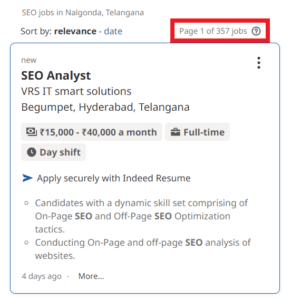 SEO Courses in Nalgonda - Job Statistics