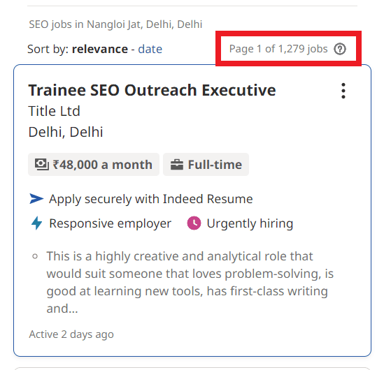 SEO Courses in Nangloi Jat - Job Statistics