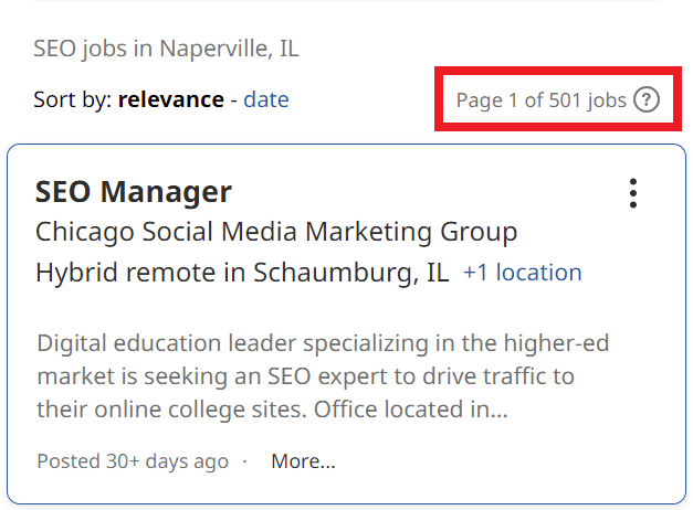SEO Courses in Naperville - Job Statistics