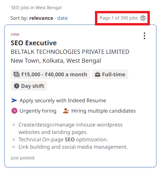 SEO Courses in Nawadwip - Job Statistics
