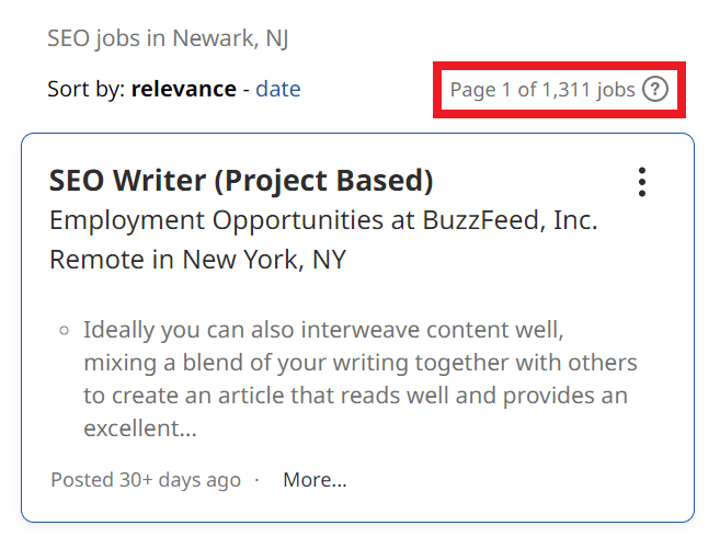 SEO Courses in Newark - Job Statistics