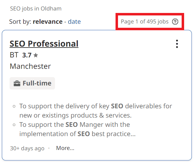 SEO Courses in Oldham - Job Statistics