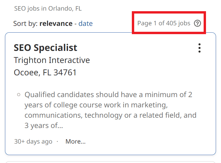 SEO Courses in Orlando - Job Statistics