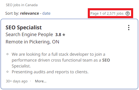 SEO Courses in Ottawa - Job Statistics