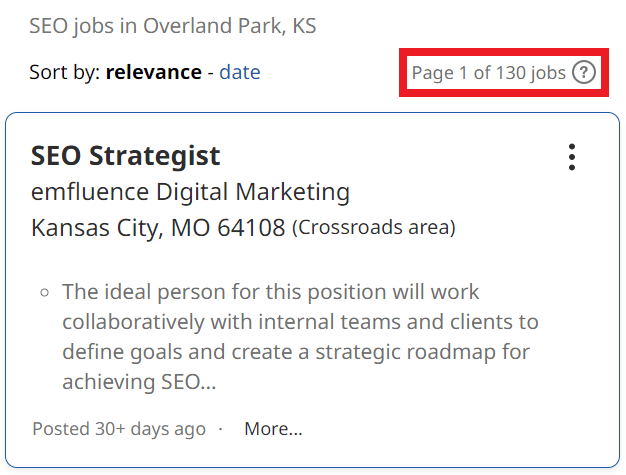 SEO Courses in Overland Park - Job Statistics