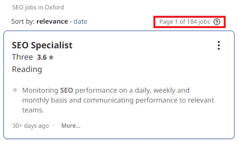 SEO Courses in Oxford - Job Statistics