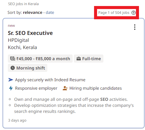 SEO Courses in Palakkad - Job Statistics