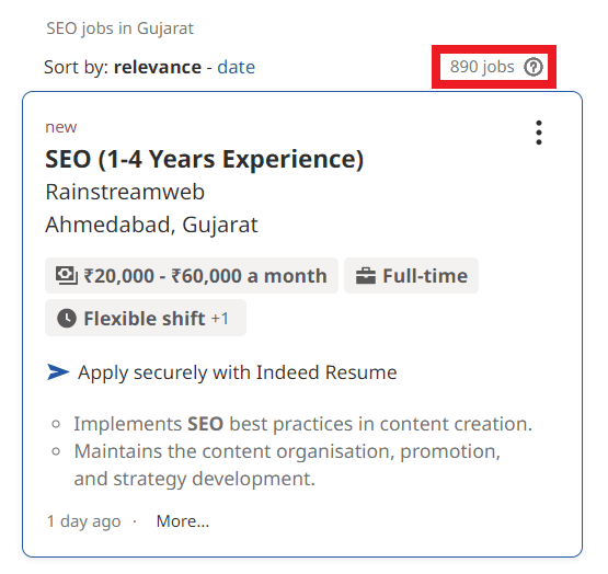SEO Courses in Palanpur - Job Statistics