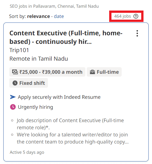 SEO Courses in Pallavaram - Job Statistics
