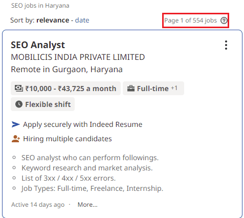 SEO Courses in Yamunanagar - Job Statistics