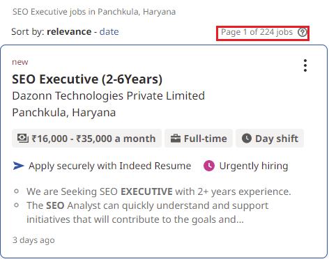 SEO Courses in Panchkula - Job Statistics