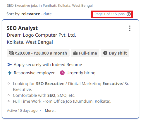 SEO Courses in Panihati - Job Statistics