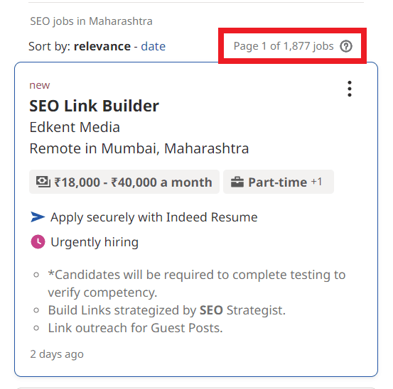 SEO Courses in Parbhani - Job Statistics