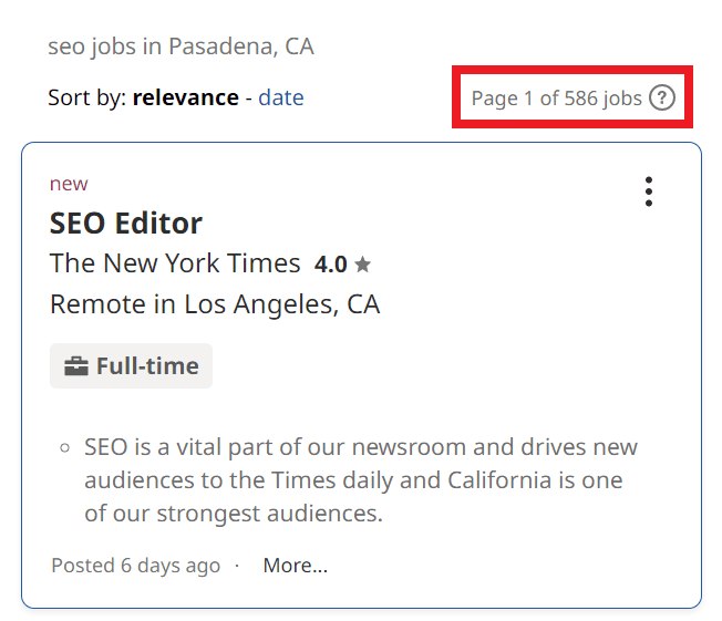 SEO Courses in Pasadena - Job Statistics