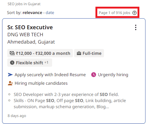 SEO Courses in Bhuj - Job Statistics