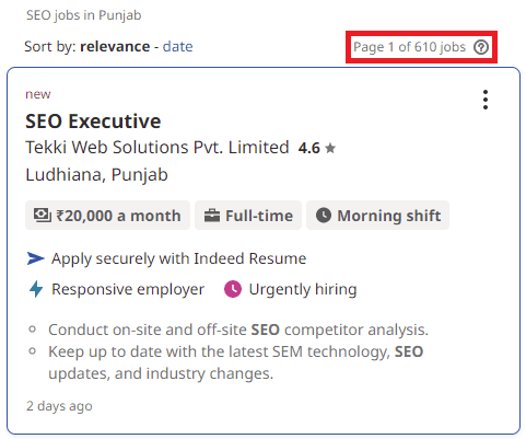 SEO Courses in Pathankot - Job Statistics