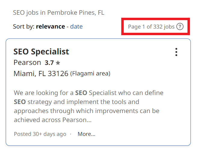 SEO Courses in Pembroke Pines - Job Statistics