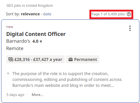 SEO Courses in Peterborough - Job Statistics