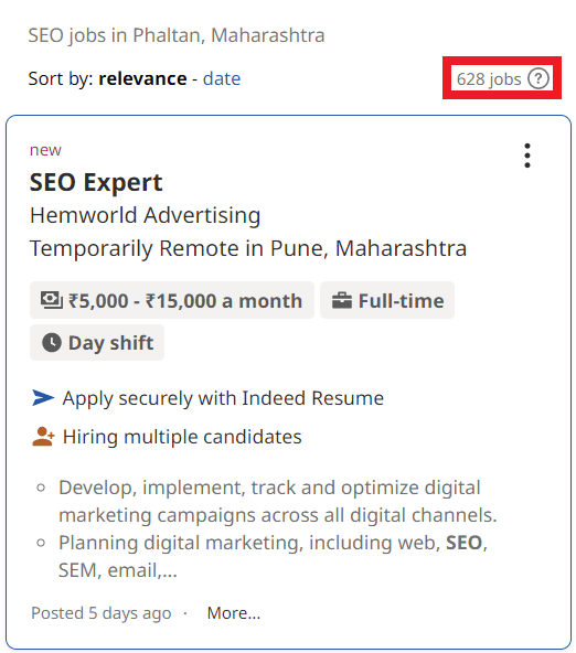 SEO Courses in Phaltan - Job Statistics