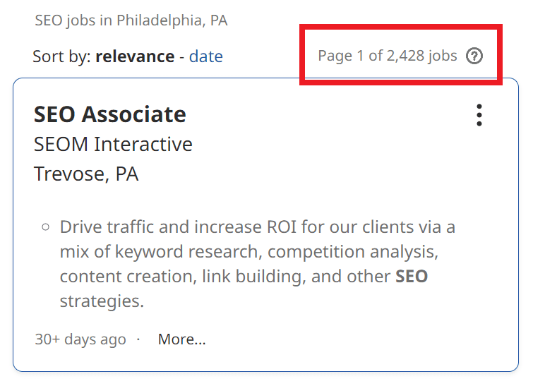 SEO Courses in Philadelphia - Job Statistics