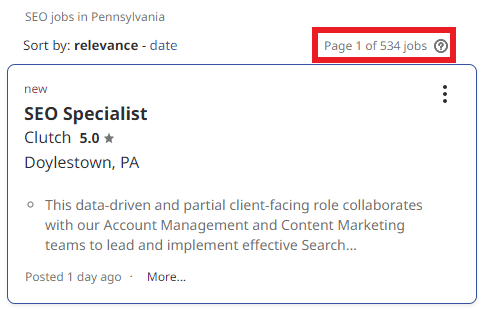 SEO Courses in Pittsburgh - Job Statistics 