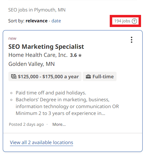 SEO Courses in Plymouth - Job Statistics