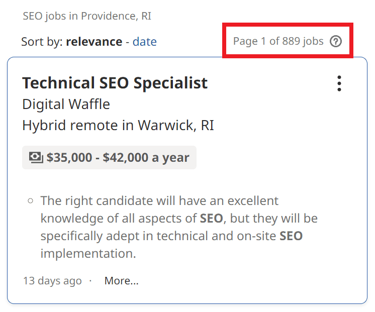 SEO Courses in Providence - Job Statistics
