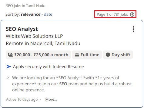 SEO Courses in Pudukkottai - Job Statistics