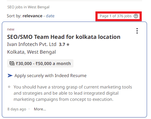 SEO Courses in Purulia - Job Statistics