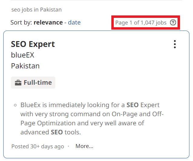 SEO Courses in Quetta - Job Statistics