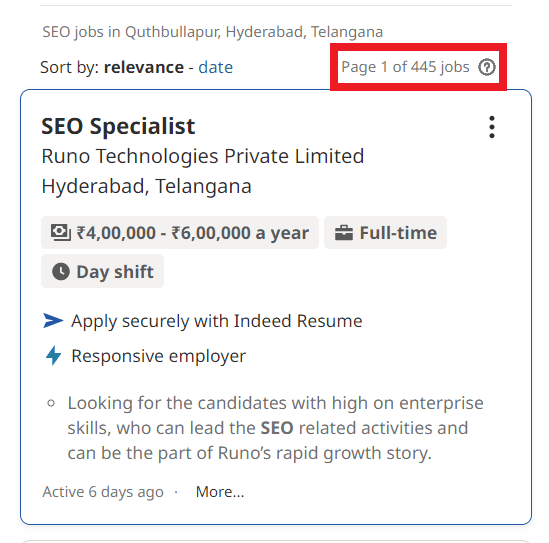 SEO Courses in Quthbullapur - Job Statistics