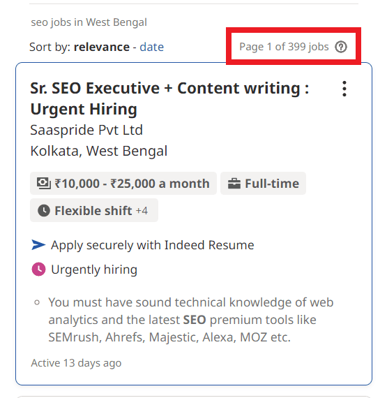 SEO Courses in Raiganj - Job Statistics