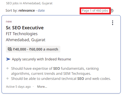 SEO Courses in Bharuch - Job Statistics
